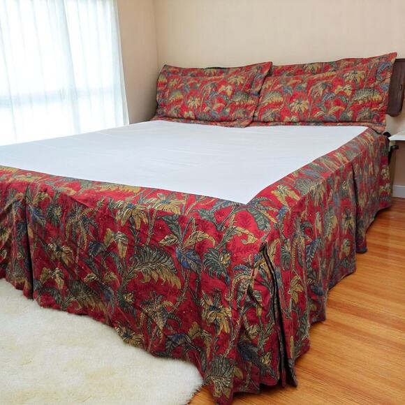 Greeff Schumacher Bengali Custom Tropical King Shams & 18.5" Pleated Bed Skirt - Picture 1 of 8